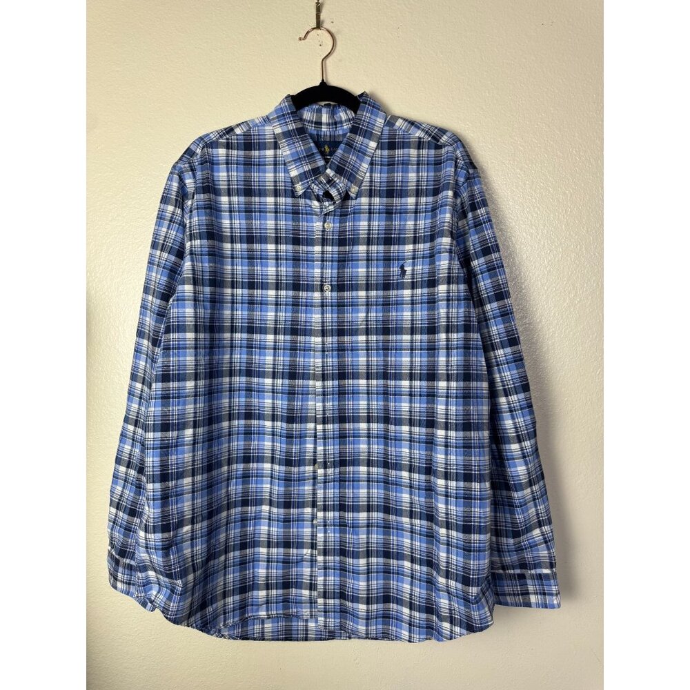 Ralph Lauren Mens Blue Plaid Classic‎ Fit Button Down Shirt Size XL Long Sleeve